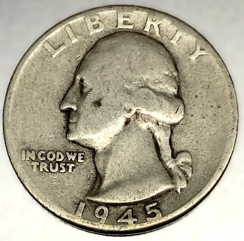 1945 P Washington 90% Silver Quarter Circulated Condition 25c US Coin - 2870