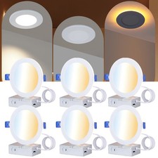 6 Pack 4" LED 5CCT Panel Downlight Recessed Ceiling Light Dimmable w Night Light