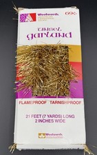Vtg Woolworth's Tinsel Garland Gold Christmas In Box Unused 21 Tarnish Proof
