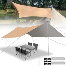 Camping Tarp Tent Waterproof Awning Hexagon Tarpaulin Shelter Tent with Pole