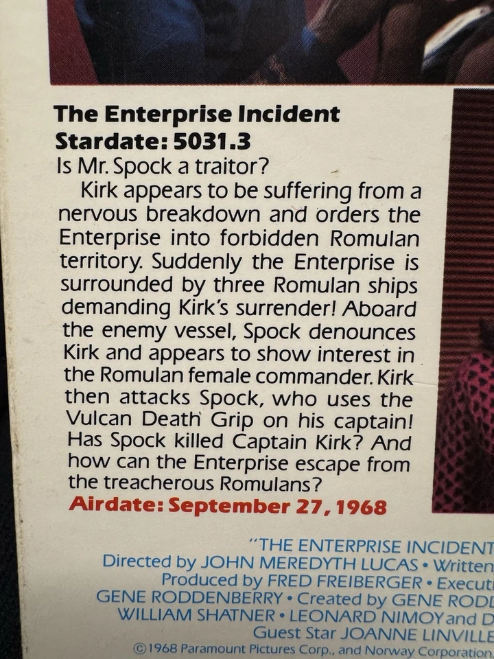 VHS 1987 Original & Uncut Star Trek  Episode 59 - The Enterprise Incident  Hi-Fi Foto 4 de 4