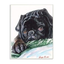 Black Pug Dog Pet Animal Watercolor Painting Signs and Plaques, Multi-Color