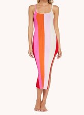 PQ Swim Piper Ribbed Swim Dress Side Slit Sherbet Color XS/S Colorful Resort