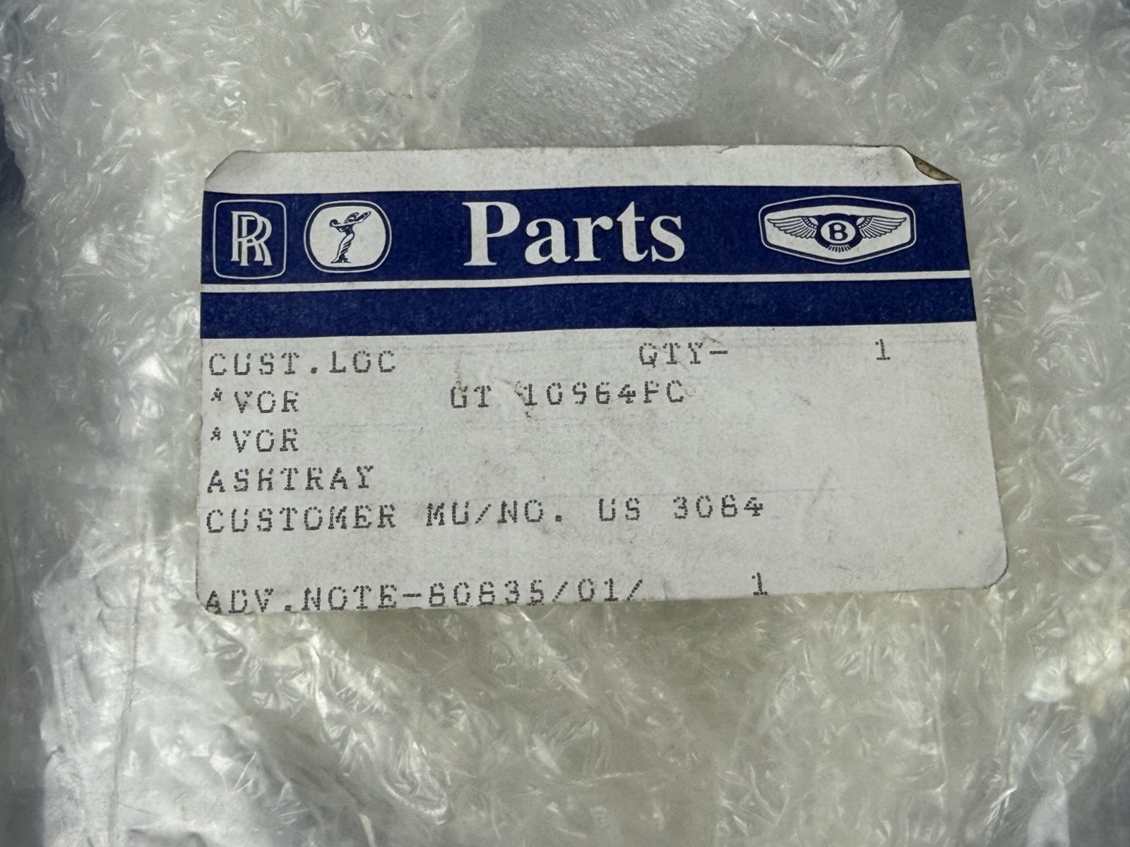 New! Never Used! Bentley & Rolls Royce Ashtray OEM (UT10964PC)