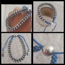 Vintage Rare Beautiful Blue Links Of London 925 Beded Cord Bracelet Jewelry