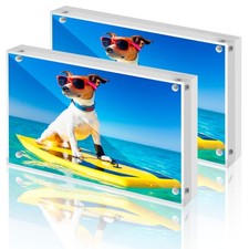 5x7 Magnetic Acrylic Frames 2 Pack, Double Sided Clear Frameless Picture Fram...