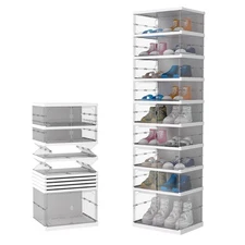 Foldable Shoe Rack with Magnetic Clear Doors Easily Assembled Portable