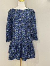 Free People Dress Womens Medium Blue Floral Open Back Mini Boho NWT