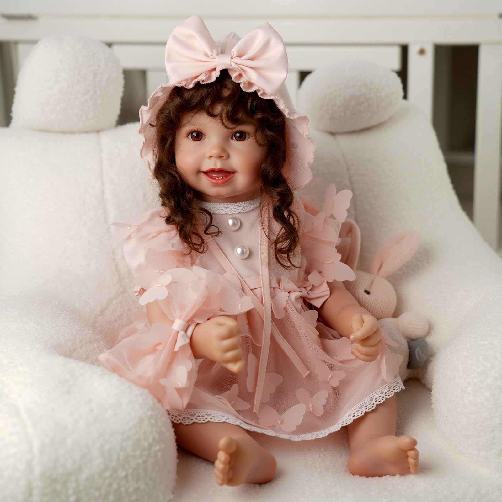 4 Pcs Reborn Baby Doll Clothes Set for 17-22 Inch Babydolls, Pink Bow Dolls Dres