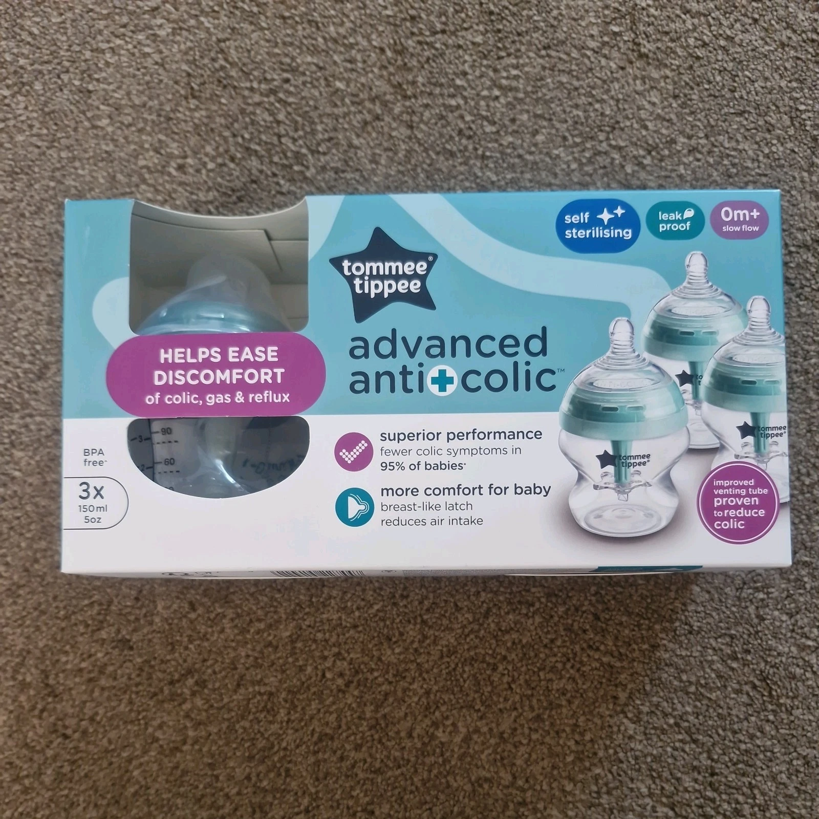 Tommee Tippee Advanced Anti-Colic Baby Bottles 3 Pack Slow Flow New & Sealed