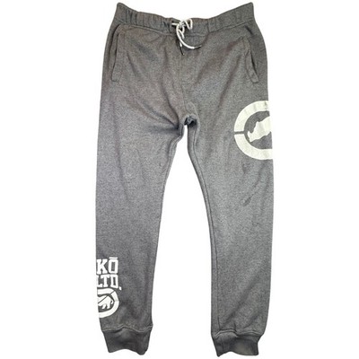 Ecko Unltd Sweatpants Men Large Gray Fleece Rhino Logo Graphic Joggers Stained