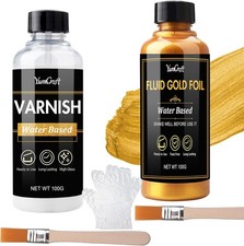 Liquid Gold Leaf Paint Kit, Water-Based Gold Leaf Paint 100Ml and Gloss Varnish