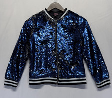 Nickelodeon Jojo  s Closet Bomber Jacket Girls Large Blue Black Sequin Full Zip