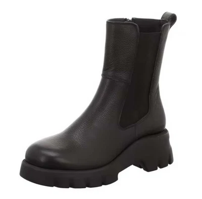 Paul Green Stiefelette Schwarz Leder Chelsea Boot Plateau Gummizug Reißverschluß