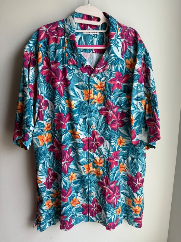 Tommy Bahama Men's 100% Silk Hawaiian Floral Shirt Size 2XLT Teal Magenta