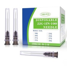 100 Pack 22 Ga 1 inch Disposable Needles with Caps for 22G