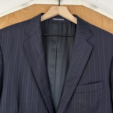 Ermenegildo Zegna Jacket Mens 40R Navy Blue Pinstripe 2 Button 100 Wool Canvas