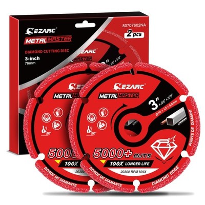 Diamond Cutting Wheel 3 x 3/8 Inch, 5000+ Cuts on Metal, 2 Pack, Gray, Die Gr...