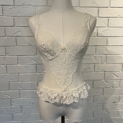 Vintage Olga Ivory Lace Ballerina Ruffle Stretch Camisole Lingerie 34
