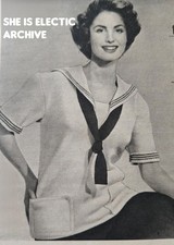 Vtg 1954 Knitting Pattern Plain Sailing Jumper Sailor Collar Woman’s Own 50s