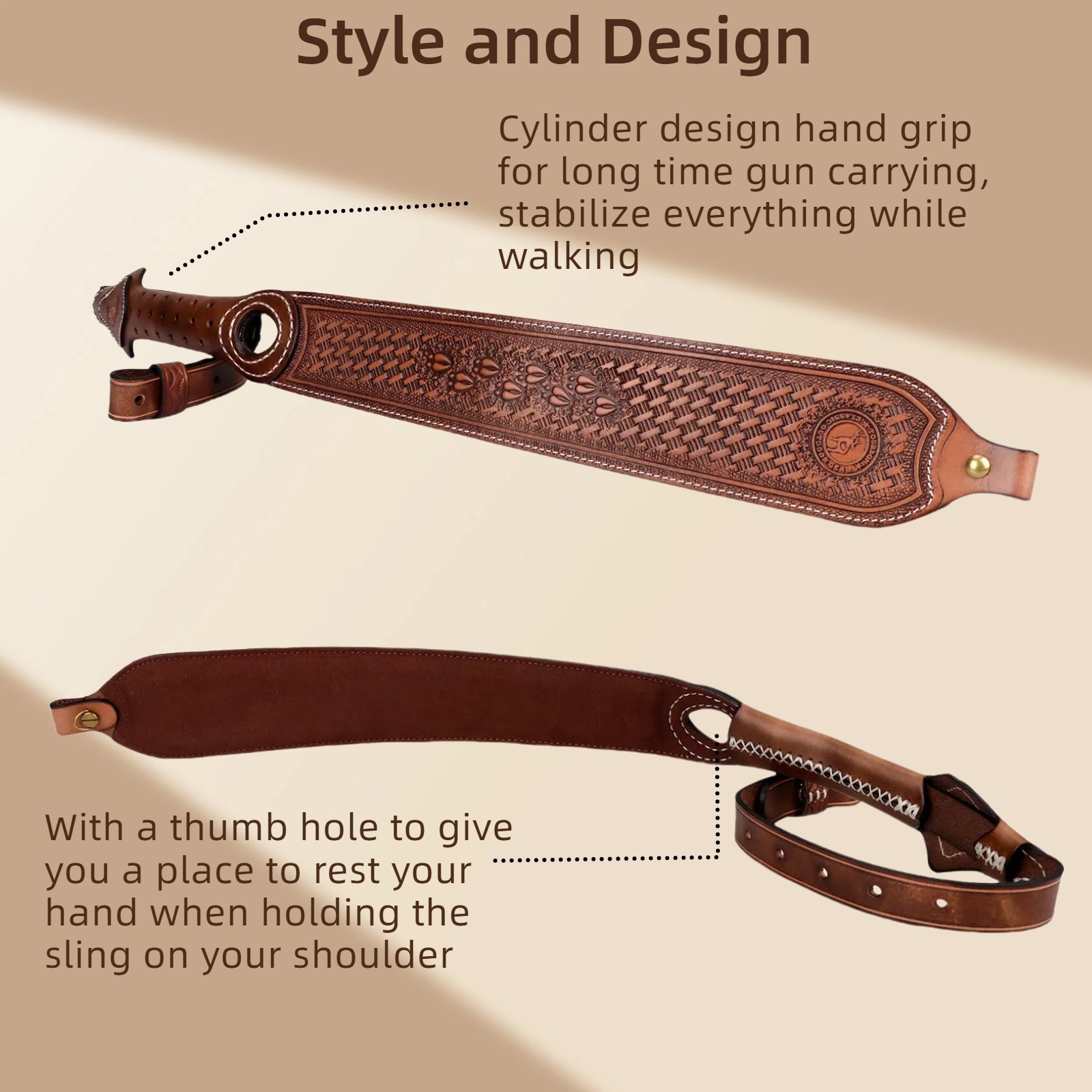 TOURBON Retro Leather Rifle Sling Gun Carry Strap Shooting Thumb Rest-Clearance