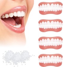 VEGCOO 4 Pairs Cosmetic Dentures False Teeth Veneers, White Snap-On Smile for Me