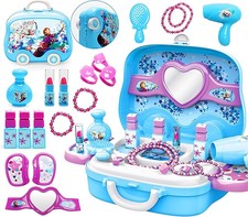 Disne Frozen Girls Makeup Role-Playing Set: 3-in-1 Beauty Luggage with Fashion A