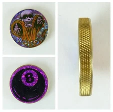 1/4" Thick 2.5oz Heavy Brass Double Sided Pogs Slammer Poison Skull 8 Ball