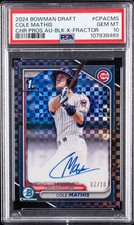2024 BOWMAN DRAFT CHROME PROSPECT AUTOS BLACK X-FRACTOR COLE MATHIS 2/10 PSA 10