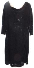 Ralph Lauren 14W black sequinned 3/4 sleeve cowl neck dress
