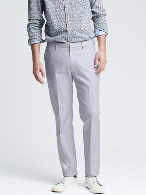 GUC Banana Republic Mens Modern Slim Fit Non-Iron Pants Gray Micro Print 32x34