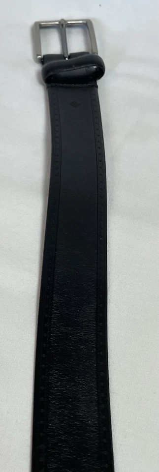 Cinturón de vestir Joseph Abboud para hombre talla 42 cuero negro diseño punta de ala hebilla plateada Foto 4 de 4