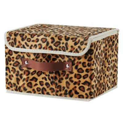 Leopard Print Storage Bin Lid Velvet Fabric Basket Box Foldable Small Size