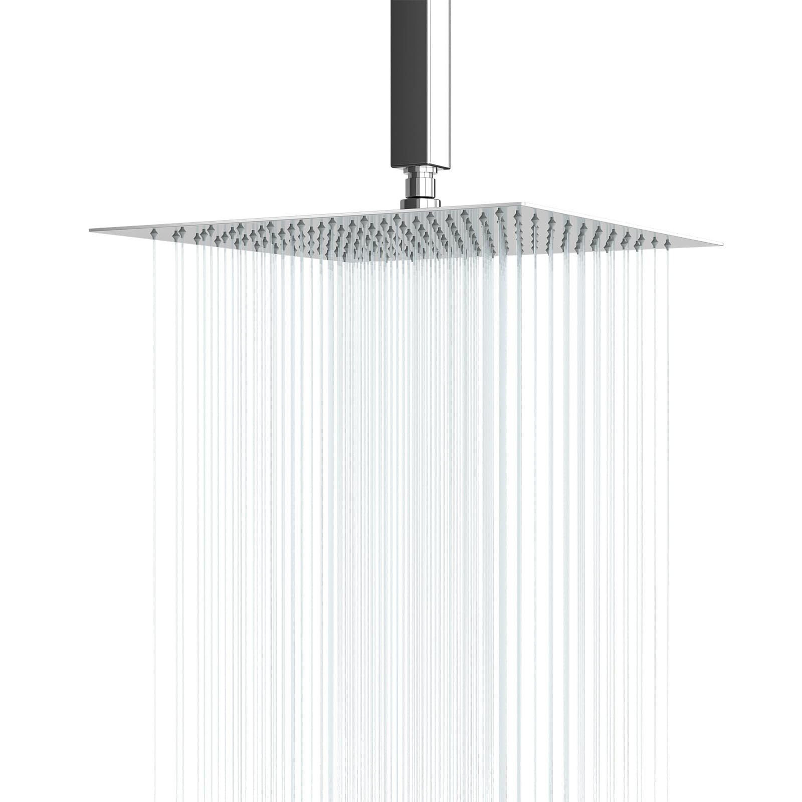 12 Inch Square Shower Head Polish Chrome Solid Ultra Thin 304 Stainless Steel...