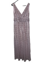 Davids Bridal Sequin Bridesmaid Dress Womens Size 14 Rose Gold V Neck Gown HOCO