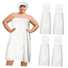  4 Set Towel Wrap for Women Waffle Spa Robe with Adjustable 2XL-4XL White