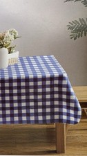 Blue White Gingham Plaid Table Cloth Vinyl 60"x84" Oblong New