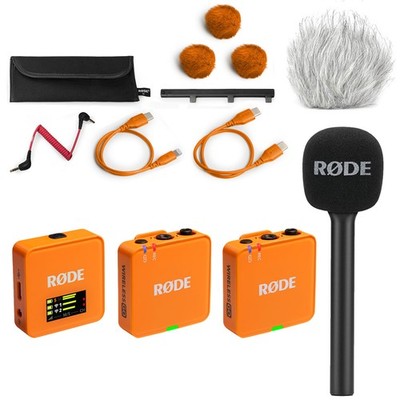 Rode Wireless GO Gen 3 Orange mit Interview GO und Windschutz WSBW