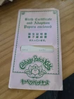 Vintage Cabbage Patch Kid 1980s  tsukuda girl birth certificate