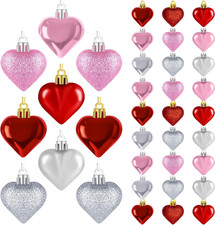 36PCS Heart-Shaped Ornaments in Red, Pink, Silver for Wedding and Love Day Decor