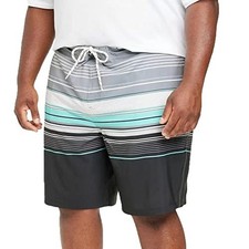 Men's Big Tall 9" Striped E-Board Swim Shorts - Goodfellow Co Charcoal Gray