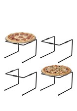Set 4 MyGift Black Metal Pizza Table Stands Tabletop Pan Holder Platter Riser