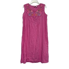 Vintage Style Cottagecore Fuchsia Pink Embroidered Sleep Night Dress 100 Cotton