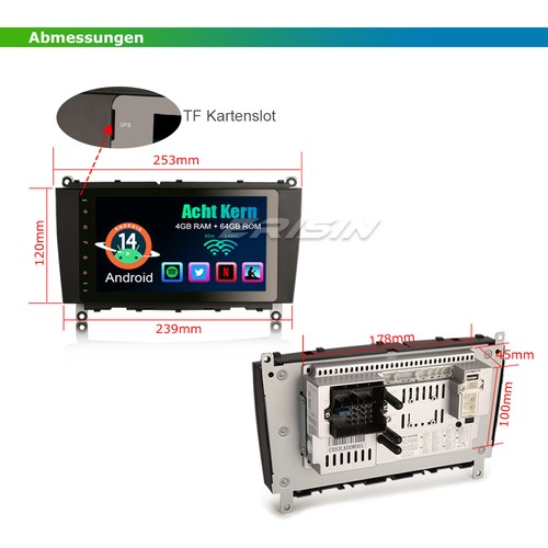 64GB 8 Kern Navi Android 14 Autoradio CarPlay DAB+ Mercedes CLK-Klasse C209/A209 - Afbeelding 17 van 22