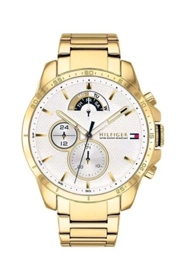 Tommy Hilfiger Men's Watch 1791538 White Dial Gold tone Day Date Watch