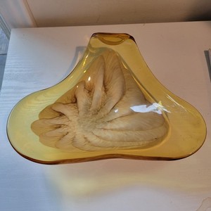 Vintage MCM Murano Art Glass Amber Gold Fleck Bowl Trinket Retro Modern Tray