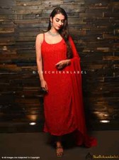 Red Viscose Chikankari Strappy Kurta Set with Dupatta Lucknow Chikankari Set