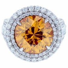 6.17CT Fancy Deep Orange Yellow Citrine With Triple Shank  Pave White CZ Ring