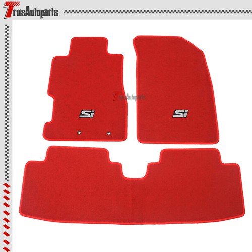 For 0105 Honda Civic Front Rear Floor Mats Red Nylon Carpet w/ White
