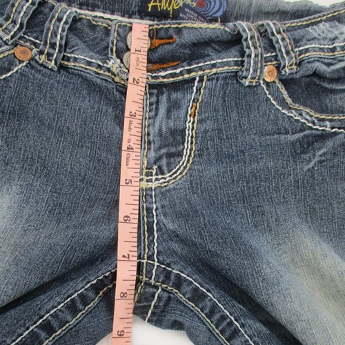 Vintage Y2K Angels 7 Low Rise Flare 2 Button Blue Jeans Flap Pocket Embroidered - Picture 6 of 11